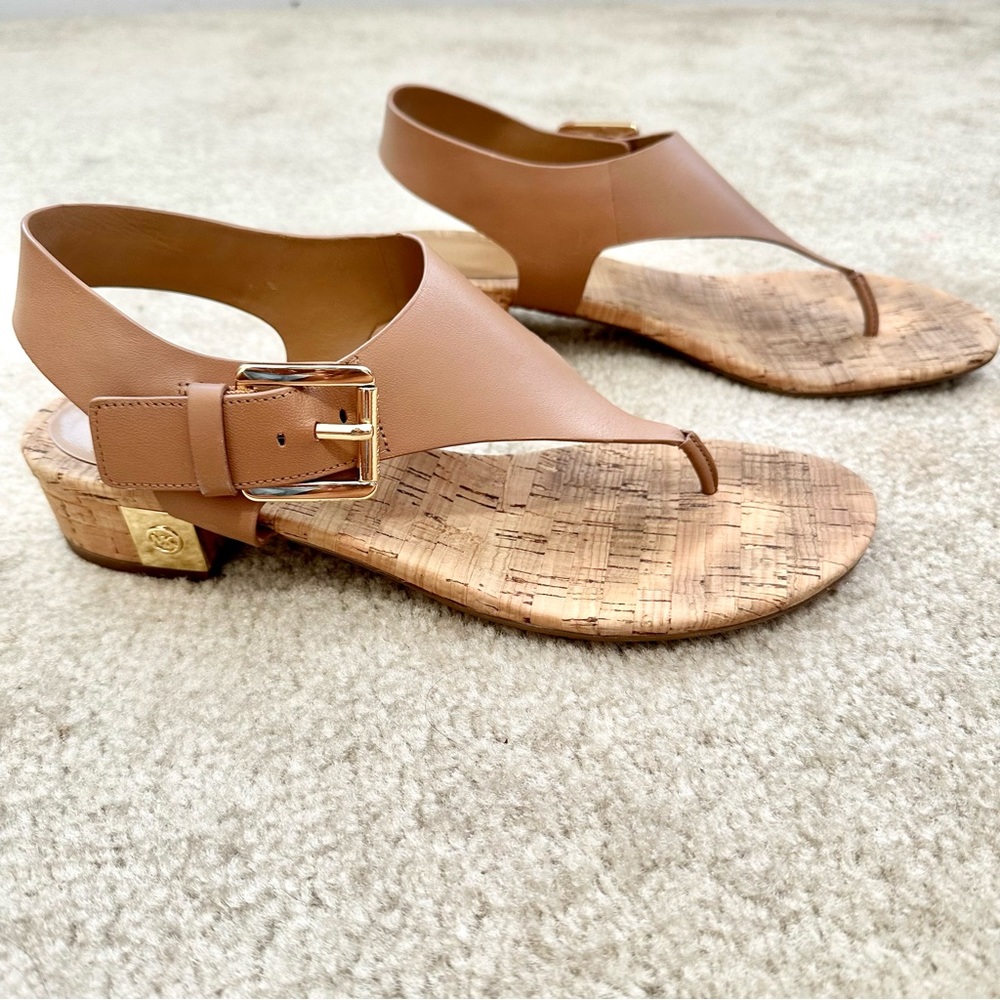 Michael Kors Natural Leather Cork London Thong Block Heel Sandal - 9